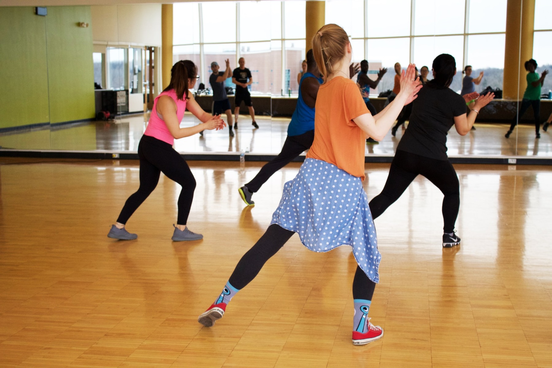 Group doing aerobics as a low-impact exercise