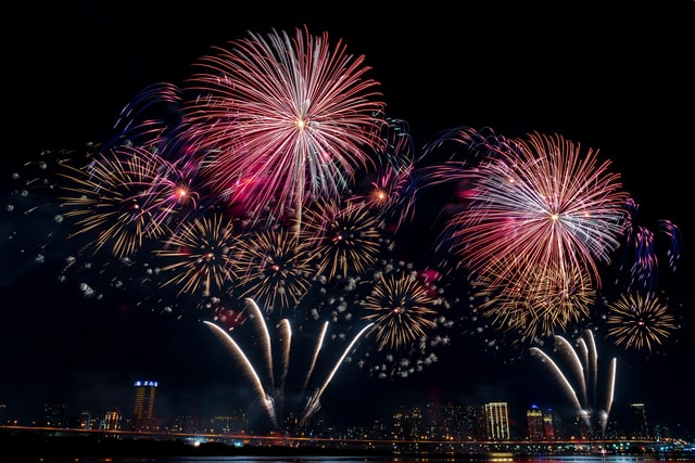 fireworks over city 