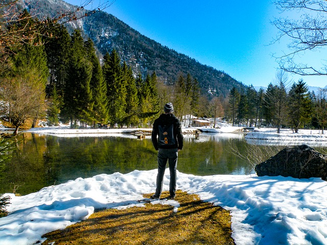 man on a winter hike